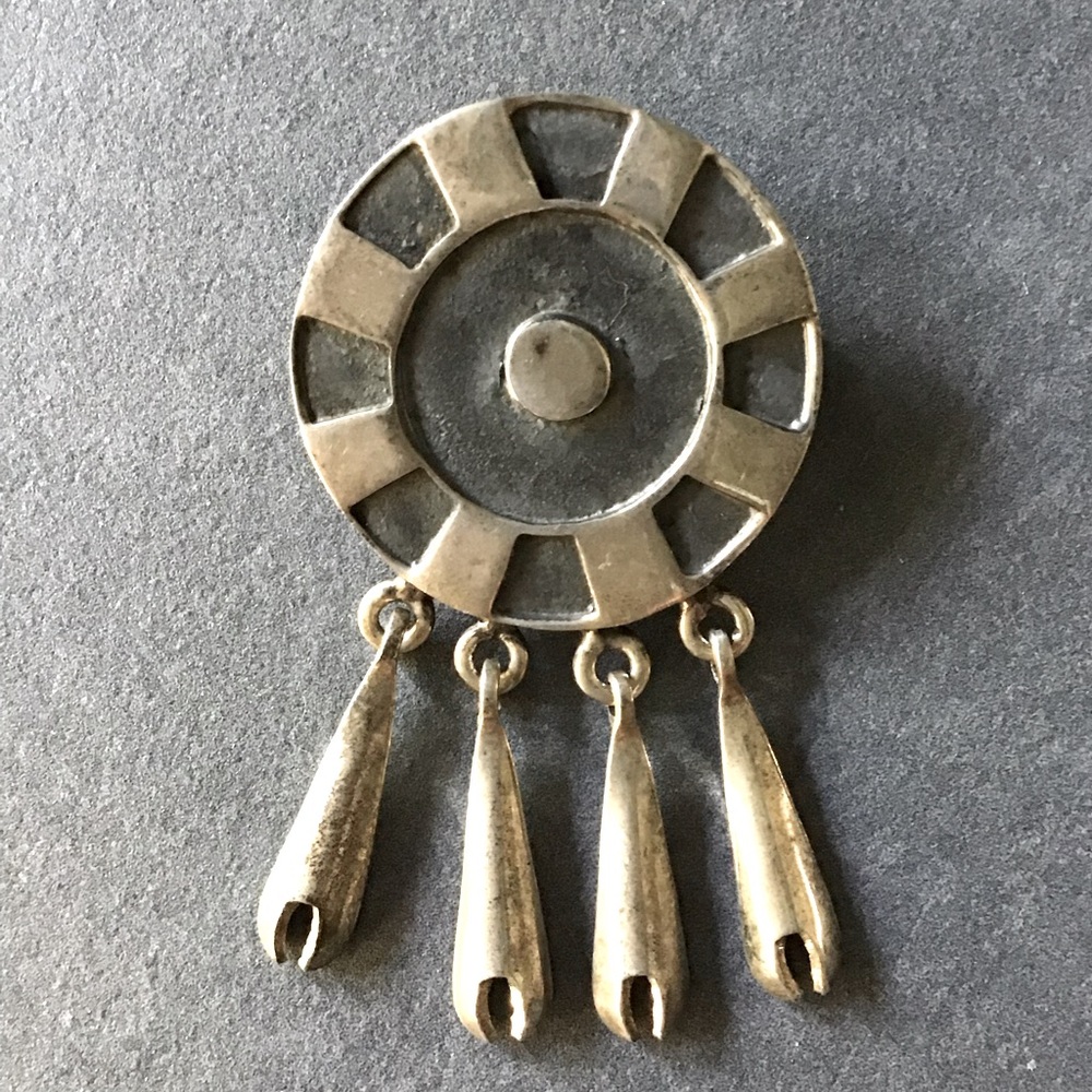 Sterling Silver Pendant or Brooch with Dangling Accents